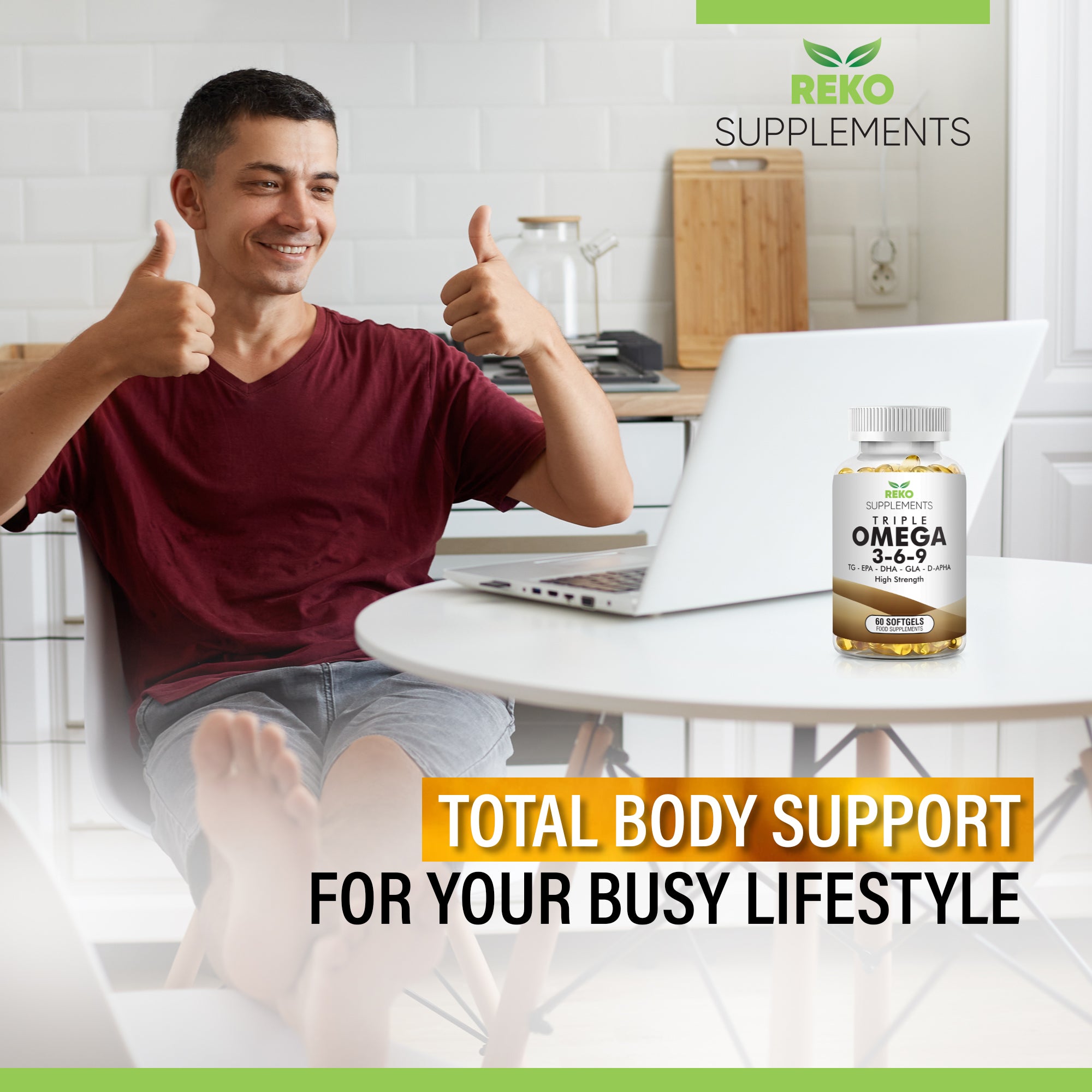 Reko Triple Omega 3-6-9 - 100% Bovine-Free and Pescatarian Friendly